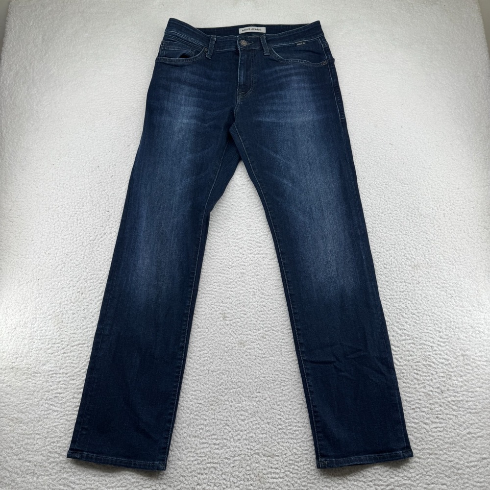Mavi Zach Straight Leg Jeans Mens 31x32 Blue Dark Wash Denim Stretch Whiskered